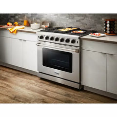 Thor Kitchen Package - 36 in. Propane Gas Range, Range Hood, Microwave Drawer, Refrigerator, Dishwasher, Wine Cooler