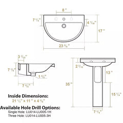 WHITEHAUS 23″ Isabella Collection U-shaped, Tubular Pedestal Sink with Chrome Overflow – LU014-LU005