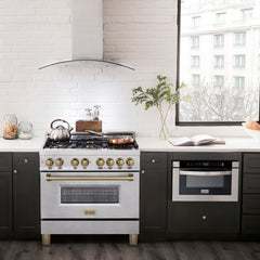 ZLINE Autograph Edition 36" 4.6 cu. ft. Dual Fuel Range with Gas Stove and Electric Oven in DuraSnow® Stainless Steel with Accents - RASZ-SN-36
