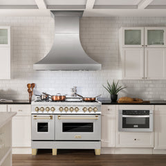 ZLINE Autograph Edition 48" 6.0 cu. ft. Dual Fuel Range with Gas Stove and Electric Oven in DuraSnow® Stainless Steel with Accents - RASZ-SN-48