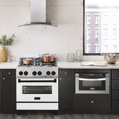 ZLINE Autograph Edition 30" 4.0 cu. ft. Dual Fuel Range with Gas Stove and Electric Oven in DuraSnow® Stainless Steel with White Matte Door and Accents - RASZ-WM-30