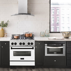 ZLINE Autograph Edition 30" 4.0 cu. ft. Dual Fuel Range with Gas Stove and Electric Oven in DuraSnow® Stainless Steel with White Matte Door and Accents - RASZ-WM-30