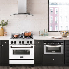 ZLINE 30" 4.0 cu. ft. Dual Fuel Range with Gas Stove and Electric Oven in Stainless Steel with White Matte Door and Accents - RAZ-WM-30