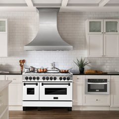 ZLINE Autograph Edition 48" 6.0 cu. ft. Dual Fuel Range with Gas Stove and Electric Oven in Stainless Steel with White Matte Door with Accents - RAZ-WM-48