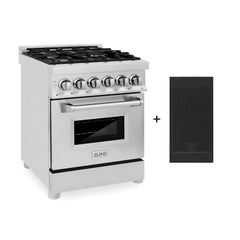 ZLINE 24-Inch 2.8 cu. ft. Electric Oven and Gas Cooktop Dual Fuel Range with Griddle and Brass Burners in Stainless Steel - RA-BR-GR-24