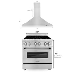 ZLINE 30" Kitchen Package with Stainless Steel Dual Fuel Range and Convertible Vent Range Hood - 2KP-RARH30