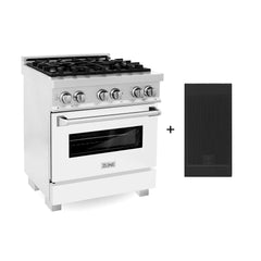 ZLINE 30-Inch Dual Fuel Range with 4.0 cu. ft. Electric Oven and Gas Cooktop and Griddle and White Matte Door in Fingerprint Resistant Stainless - RAS-WM-GR-30