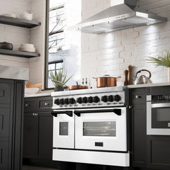 ZLINE Autograph Edition 48" 6.0 cu. ft. Dual Fuel Range with Gas Stove and Electric Oven in Stainless Steel with White Matte Door with Accents - RAZ-WM-48