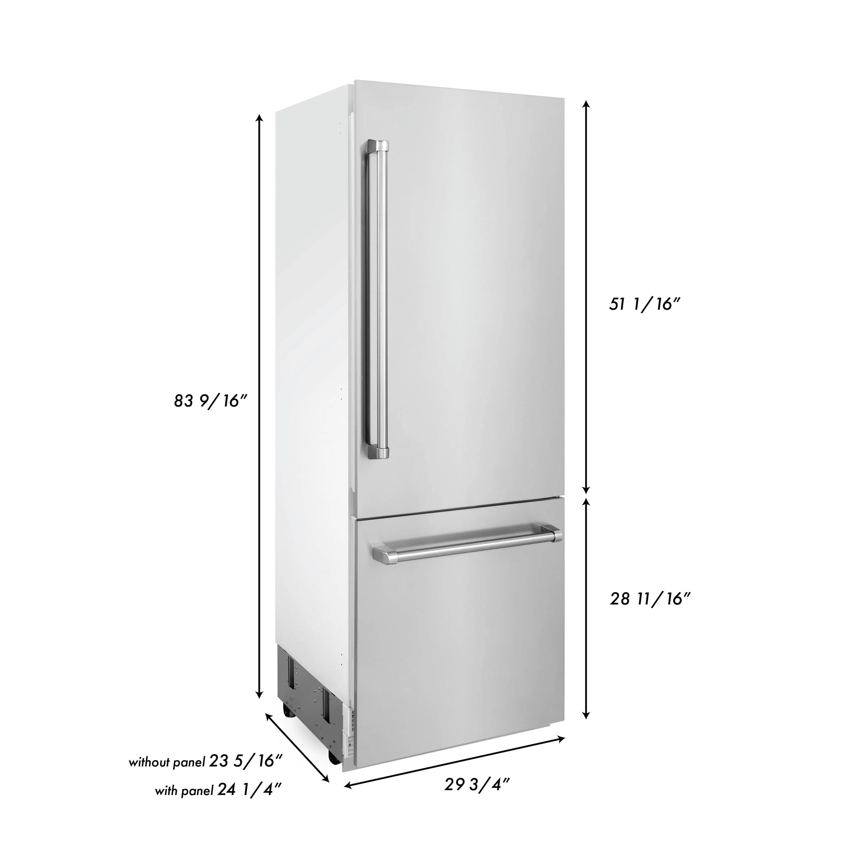 ZLINE 30 16.1 Cu. ft. Panel Ready Built-In 2-Door Bottom Freezer Refrigerator with Internal Water and Ice Dispenser (RBIV-30)