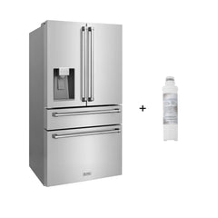 ZLINE 36-Inch 21.6 cu. ft. 4-Door French Door Refrigerator with Water and Ice Dispenser and Water Filter in Fingerprint Resistant Stainless Steel - RFM-W-WF-36
