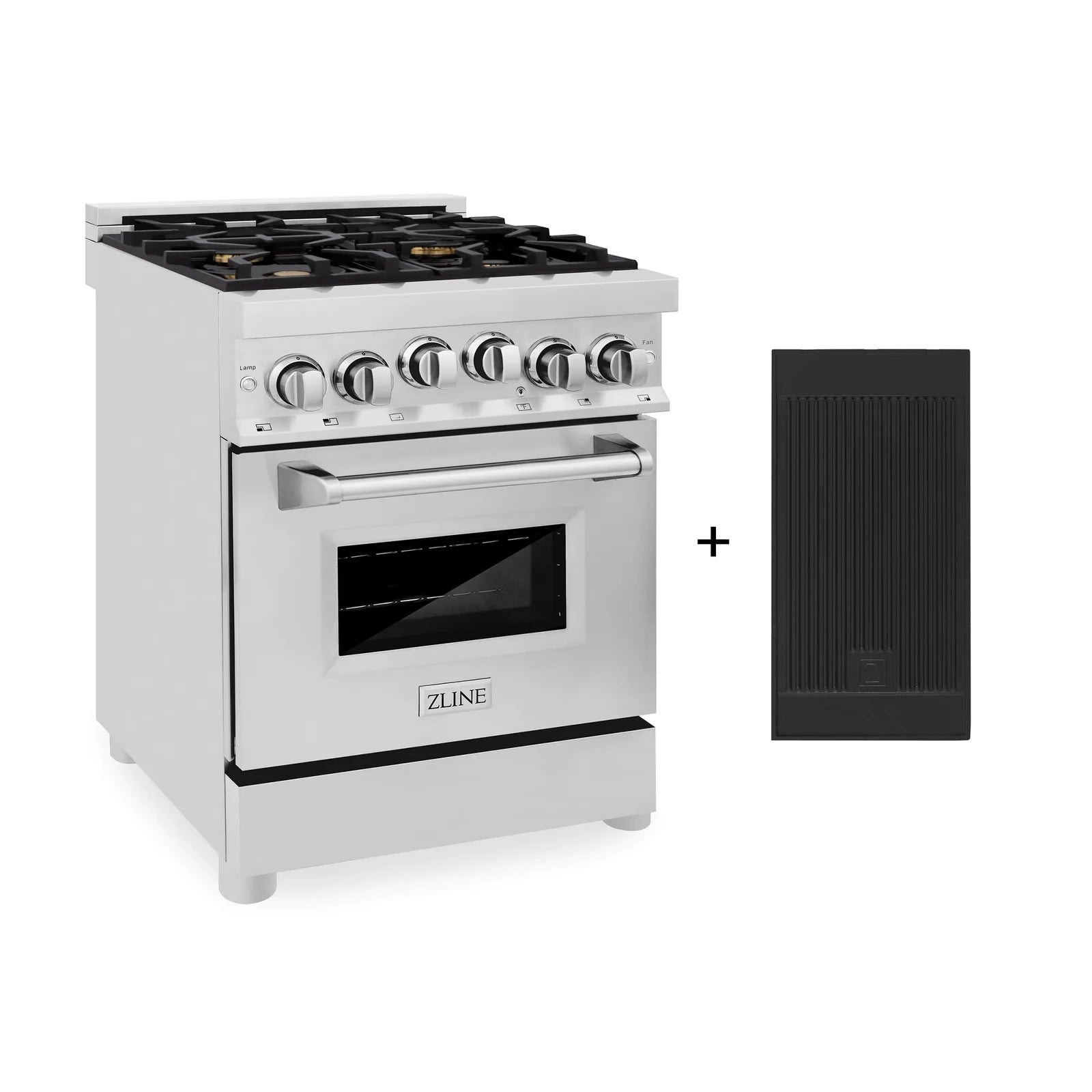 ZLINE 24-Inch Gas Range with 2.8 cu. ft. Gas Oven and Gas Cooktop with Griddle and Brass Burners in Stainless Steel - RG-BR-GR-24
