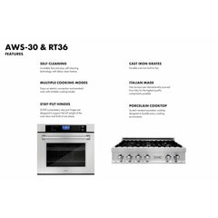 ZLINE Kitchen Package with 36" Stainless Steel Rangetop and 30" Single Wall Oven - 2KP-RTAWS36