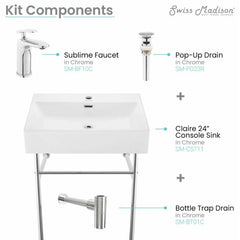 Swiss Madison Well Made Forever SM-SK711-10C - Claire 24 Ceramic Console Sink Bundle - SM-SK711-10C
