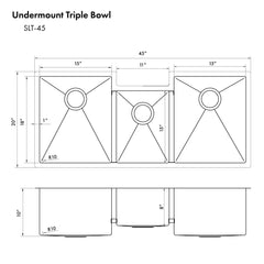 ZLINE Breckenridge Undermount Triple Bowl Stainless Steel Kitchen Sink SLT-45