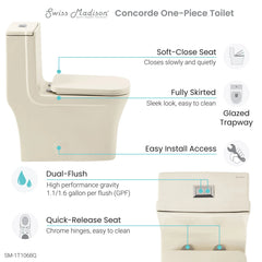 Swiss Madison Concorde One-Piece Square Toilet Dual-Flush 1.1/1.6 gpf in Bisque - SM-1T106BQ