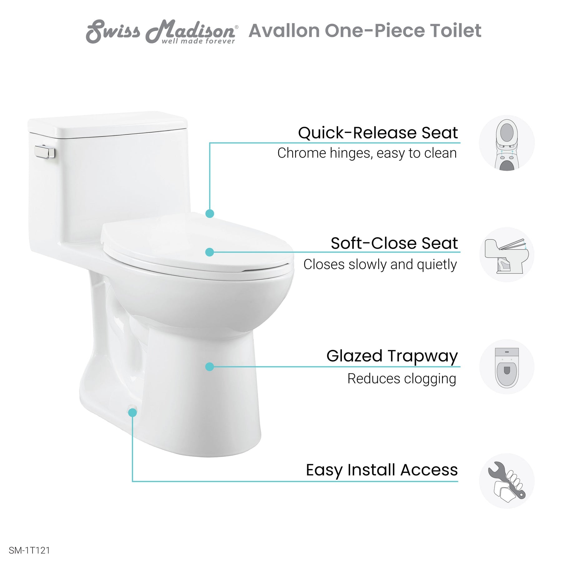 Swiss Madison Avallon One-Piece Elongated Toilet Side Flush 1.28 gpf - SM-1T121