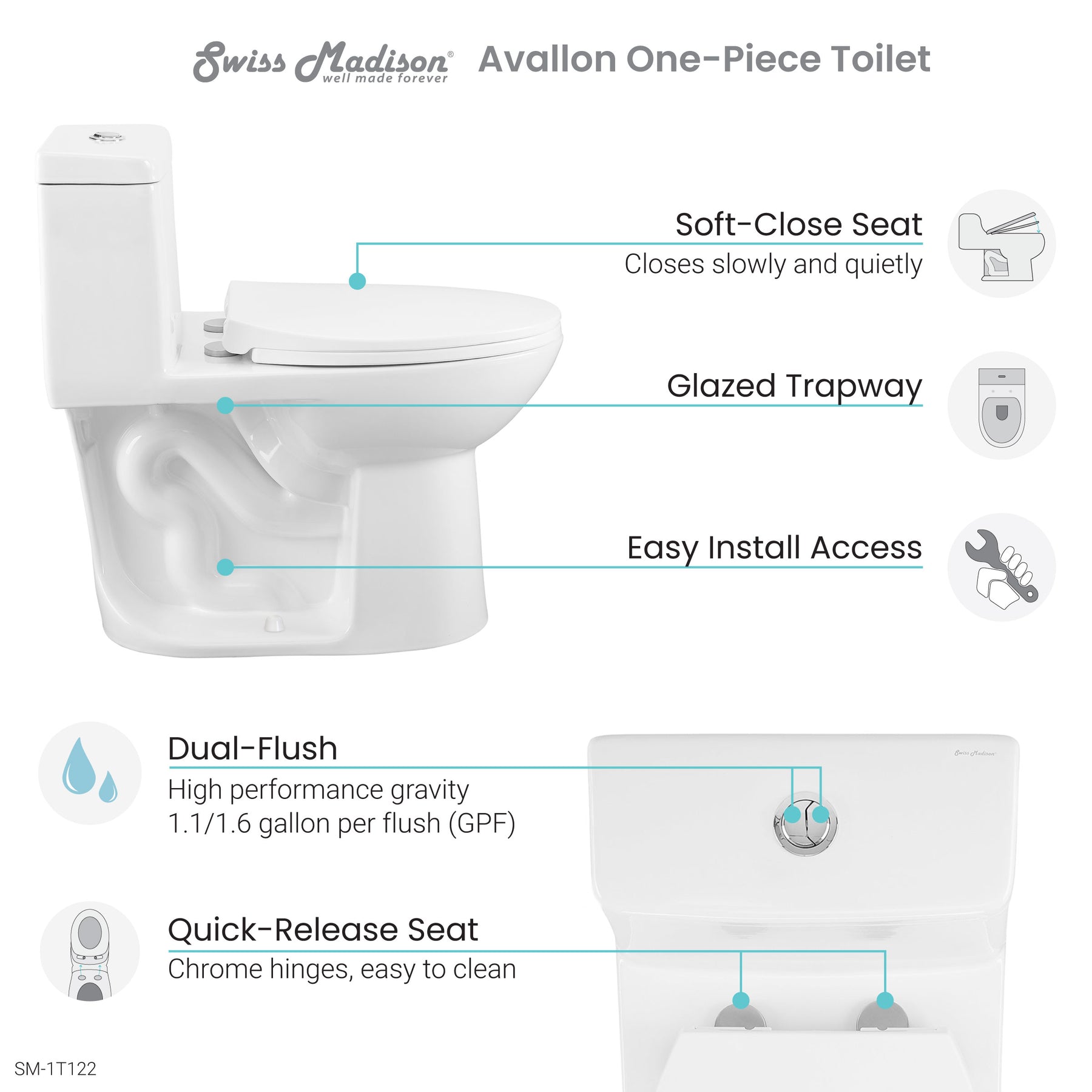 Swiss Madison Avallon One-Piece Elongated Toilet Dual-Flush 1.1/1.6 gpf - SM-1T122