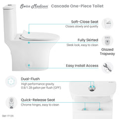 Swiss Madison Cascade One-Piece Elongated Toilet Dual-Flush 0.8/1.28 gpf - SM-1T129