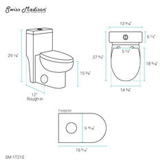 Swiss Madison Soleil One-Piece Elongated Toilet Gravity Dual-Flush 1.1/1.6 gpf - SM-1T210