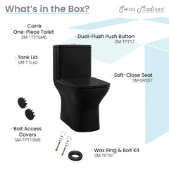 Swiss Madison Carre One Piece Square Toilet Dual Flush 1.1/1.6 gpf with 10" Rough-In, Matte Black - SM-1T276MB