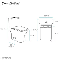 Swiss Madison Carre One Piece Square Toilet Dual Flush 1.1/1.6 gpf with 10" Rough-In, Matte Black - SM-1T276MB