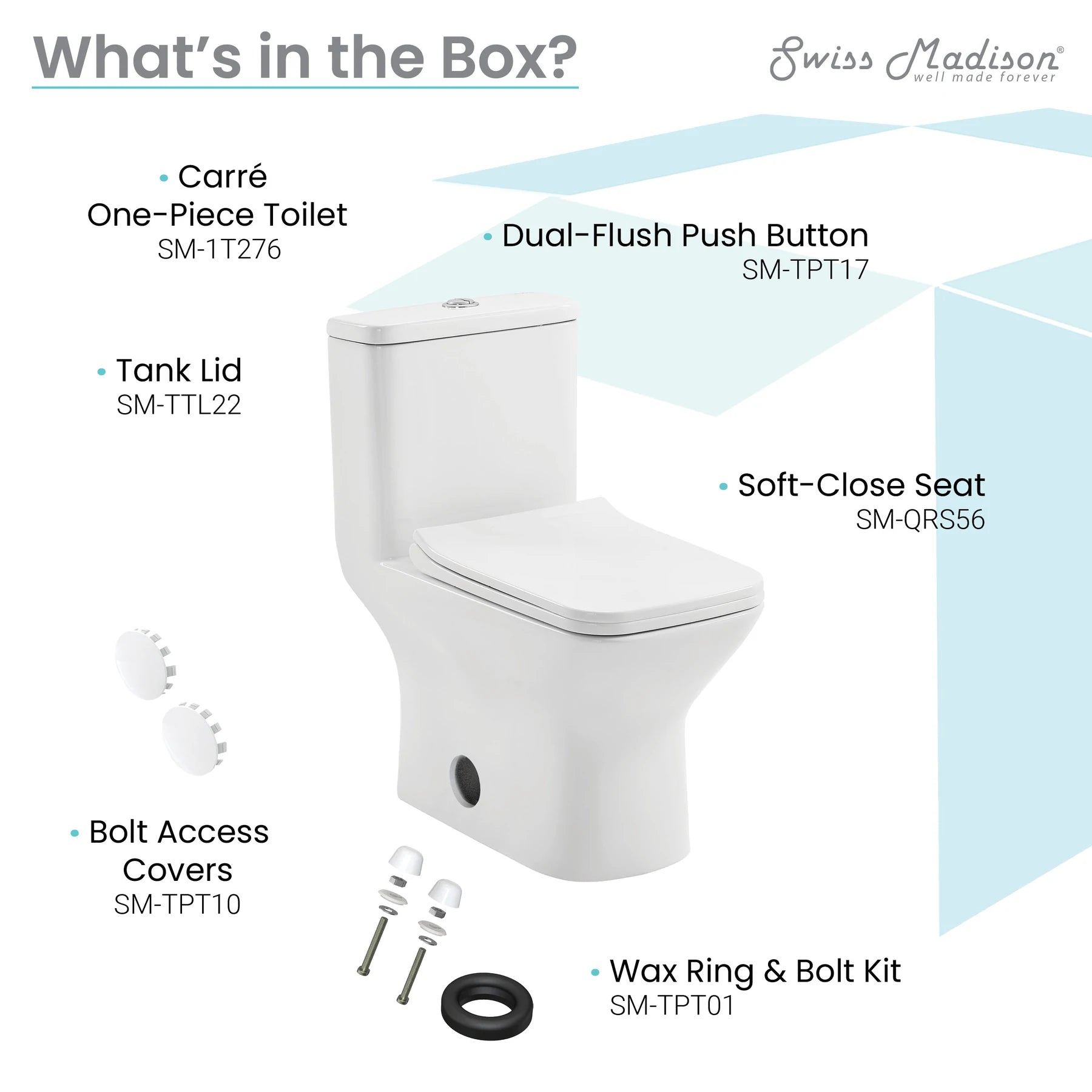 Swiss Madison Carre One-Piece Square Toilet Dual Flush 1.1/1.6 gpf with 10" Rough In - SM-1T276