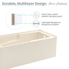 Swiss Madison Voltaire 60" X 30" Right-Hand Drain Alcove Bathtub with Apron in Bisque - SM-AB540BQ