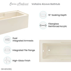 Swiss Madison Voltaire 60" X 32" Left-Hand Drain Alcove Bathtub with Apron in Bisque - SM-AB543BQ