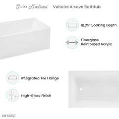 Swiss Madison Voltaire 54" X 30" Left-Hand Drain Alcove Bathtub with Apron - SM-AB557