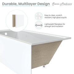 Swiss Madison Virage 60" x 30" Left or Right Hand Drain Alcove Bathtub with Apron - SM-AB58
