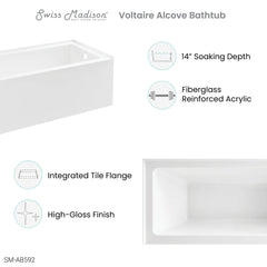 Swiss Madison Voltaire 60" X 30" Right-Hand Drain Alcove Bathtub with Apron - SM-AB592