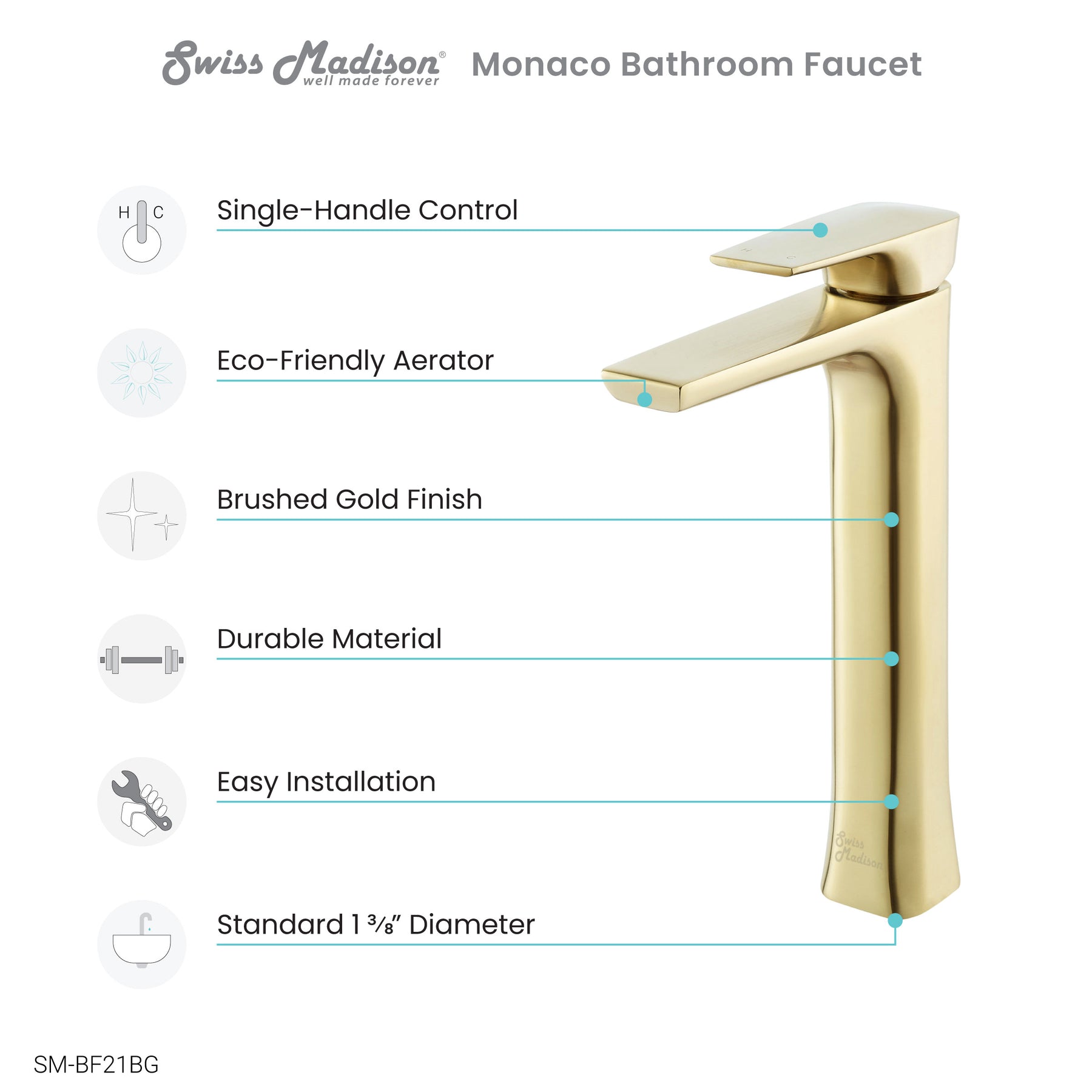 Swiss Madison Monaco Single Hole, Single-Handle, High Arc Bathroom Faucet - SM-BF21