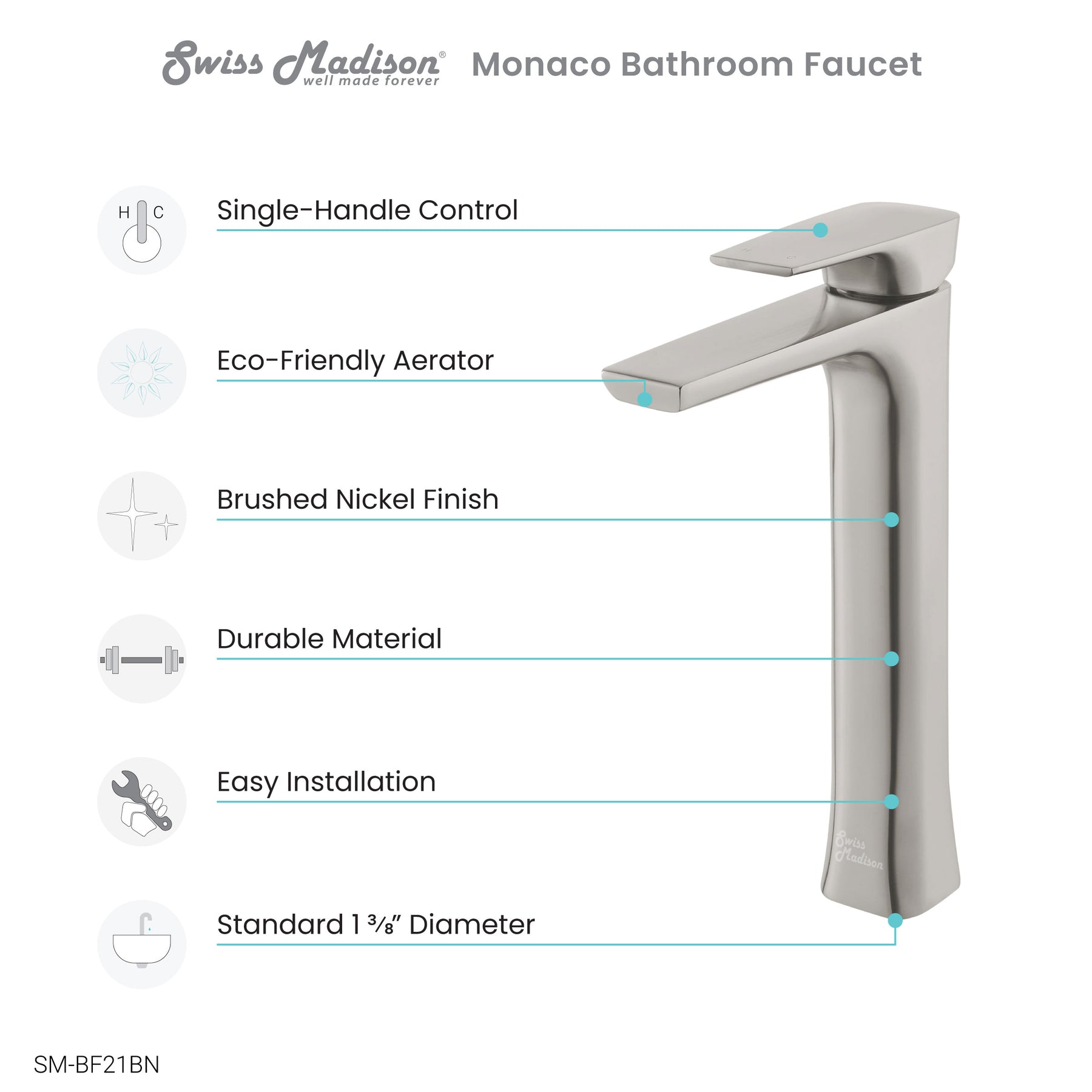 Swiss Madison Monaco Single Hole, Single-Handle, High Arc Bathroom Faucet - SM-BF21