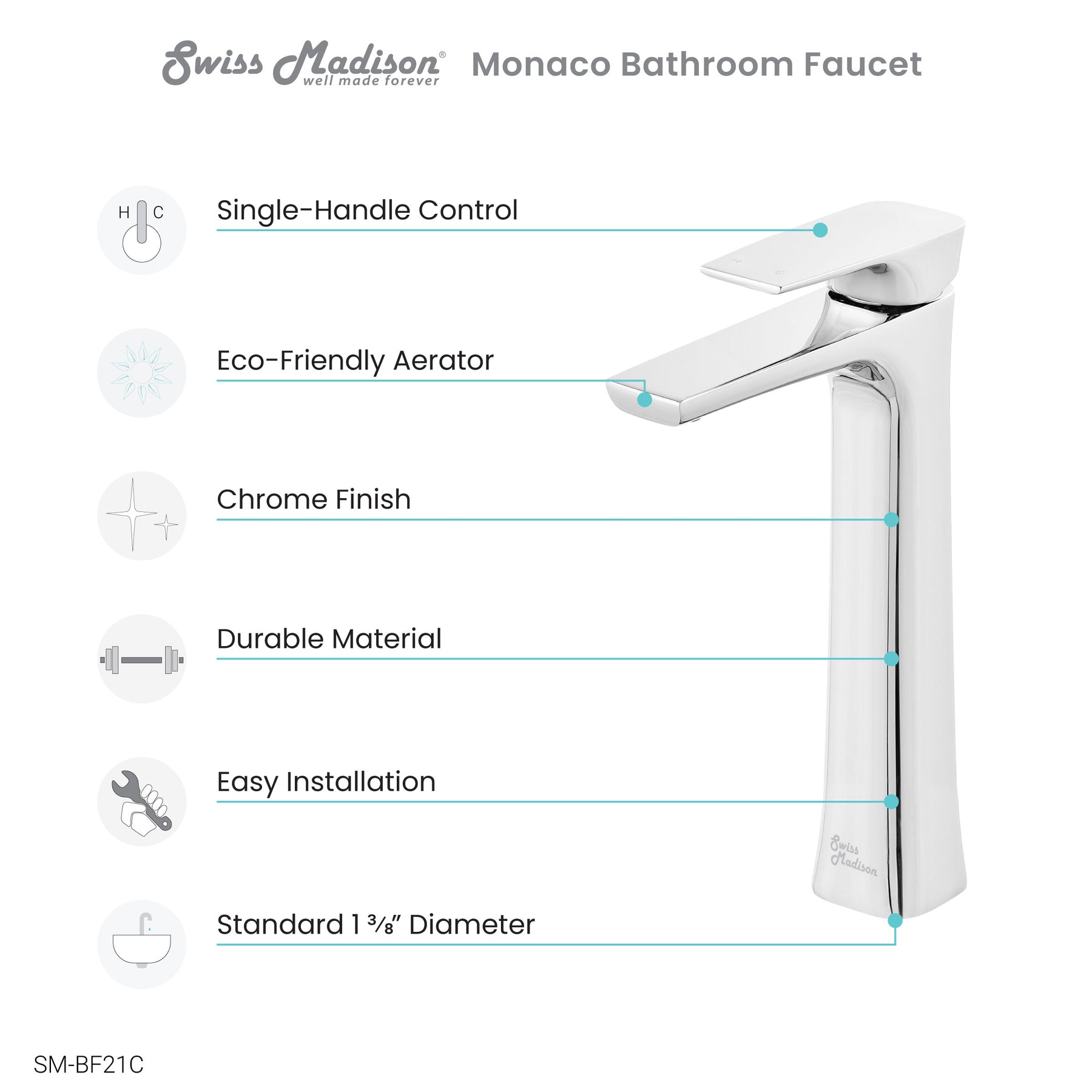 Swiss Madison Monaco Single Hole, Single-Handle, High Arc Bathroom Faucet  SM-BF21