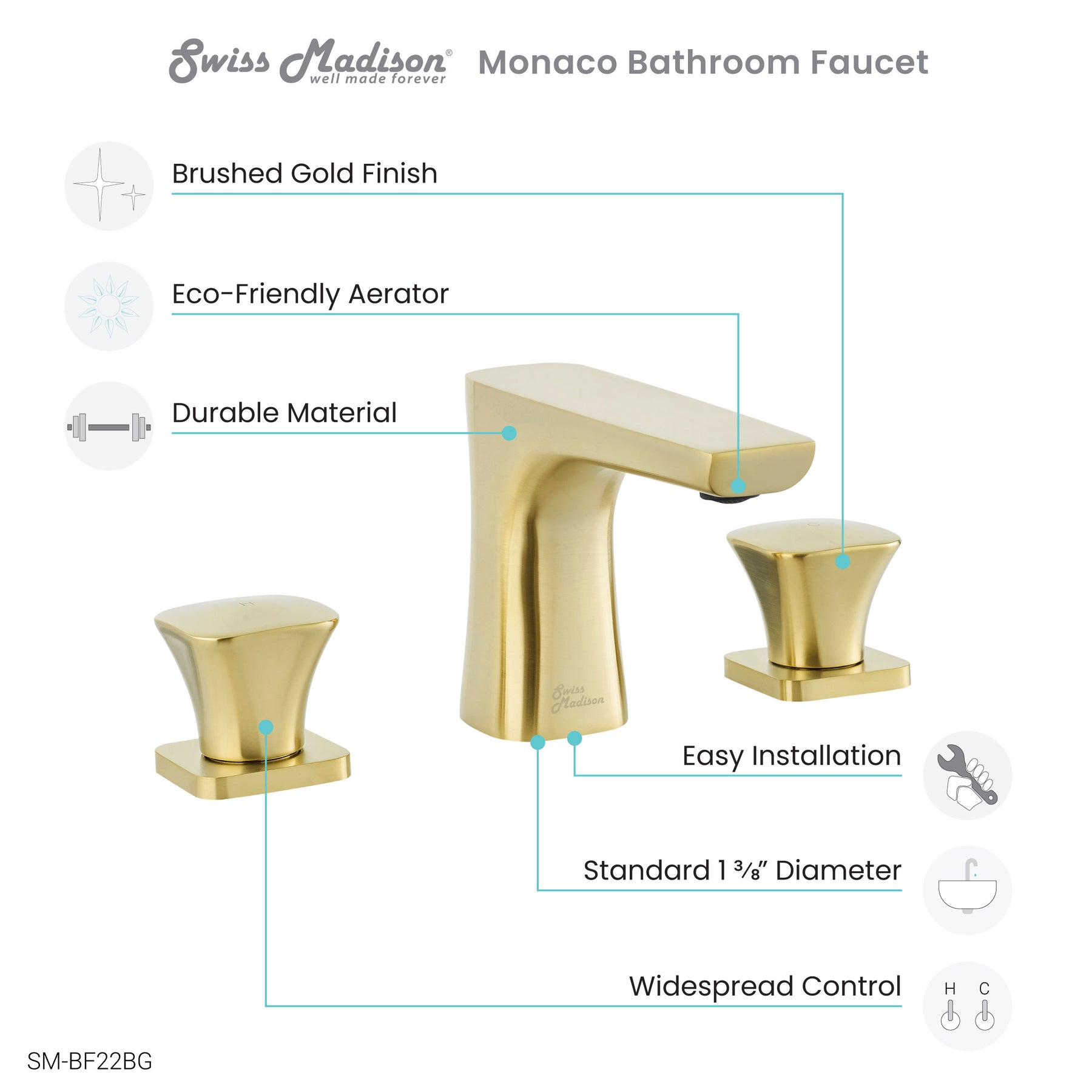 Swiss Madison Monaco 8 in. Widespread, 2-Handle, Bathroom Faucet  - SM-BF22