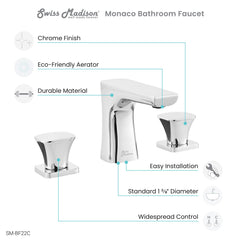 Swiss Madison Monaco 8 in. Widespread, 2-Handle, Bathroom - SM-BF22