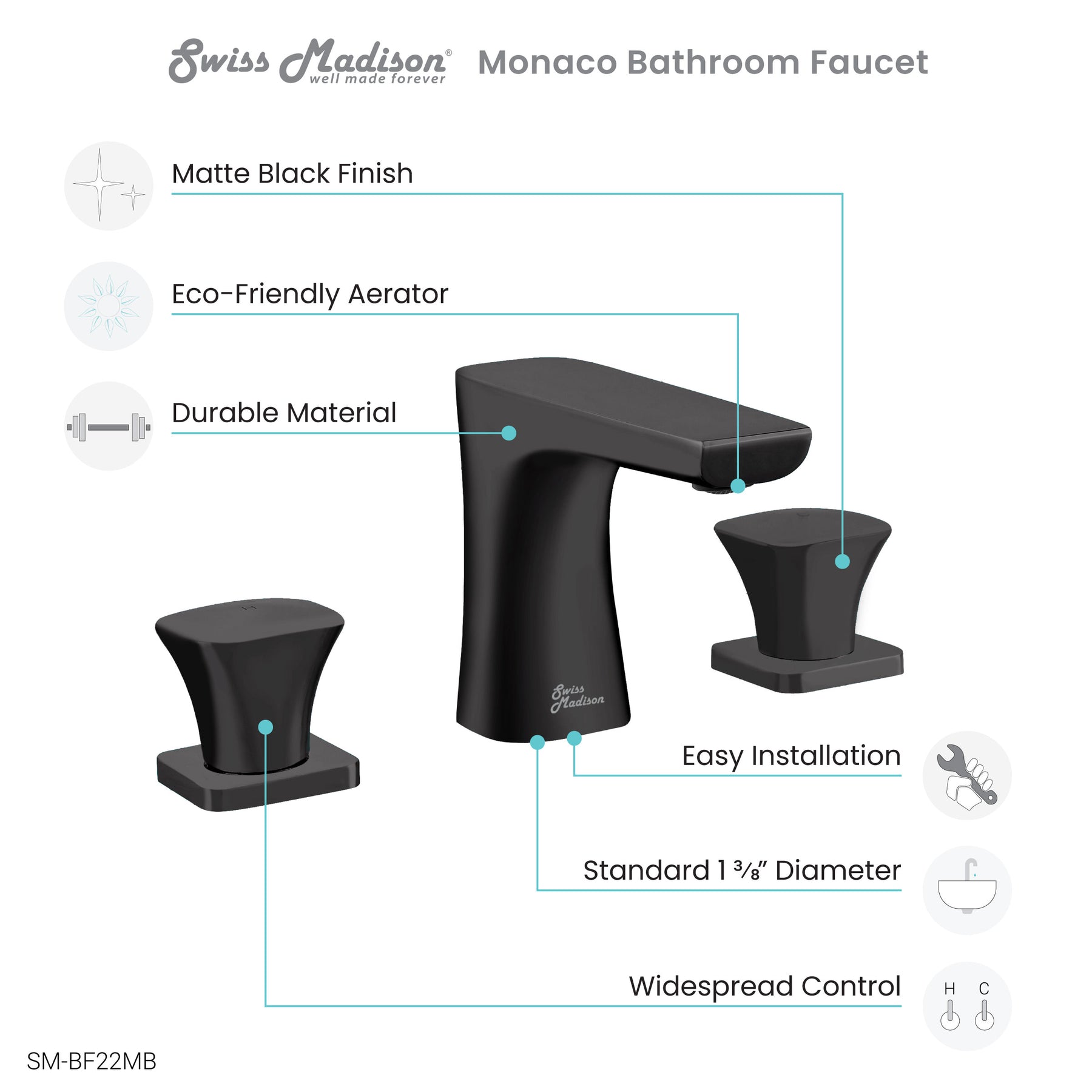 Swiss Madison Monaco 8 in. Widespread, 2-Handle, Bathroom Faucet - SM-BF22