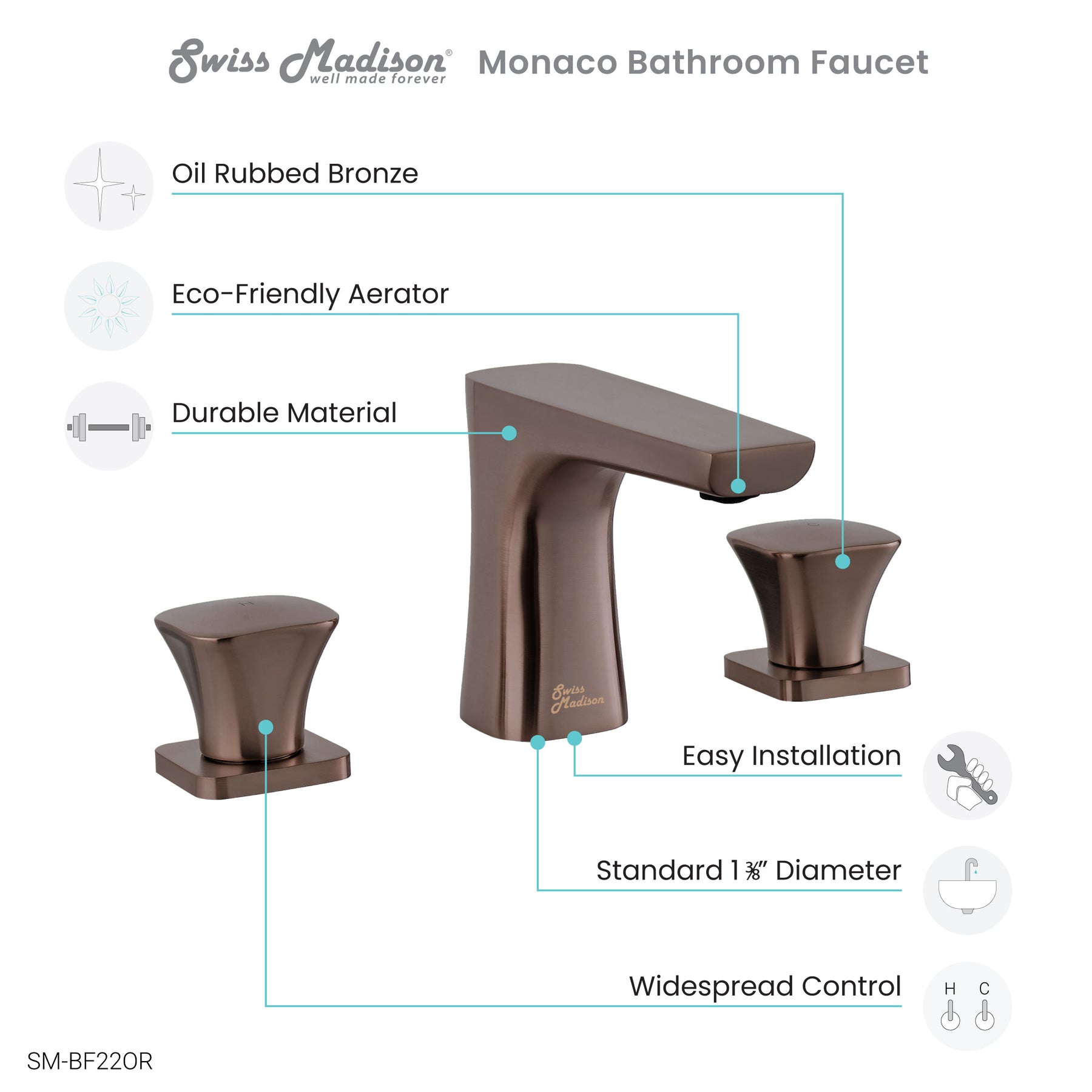 Swiss Madison Monaco 8 in. Widespread, 2-Handle, Bathroom Faucet  - SM-BF22