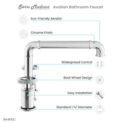 Swiss Madison Avallon Widespread, Double Handle, Bathroom Faucet with Handles - SM-BF8