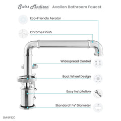 Swiss Madison Avallon Widespread, Double Handle, Bathroom - SM-BF8