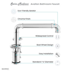 Swiss Madison Avallon Widespread, Double Handle, Bathroom  SM-BF8
