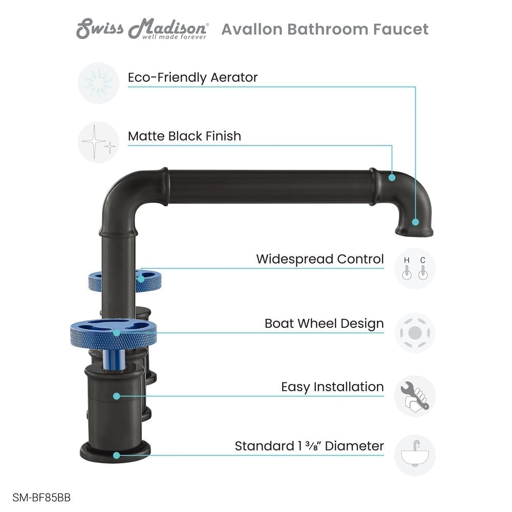 Swiss Madison Avallon 8 in. Widespread, 2-Handle Wheel, Bathroom Faucet  SM-BF8
