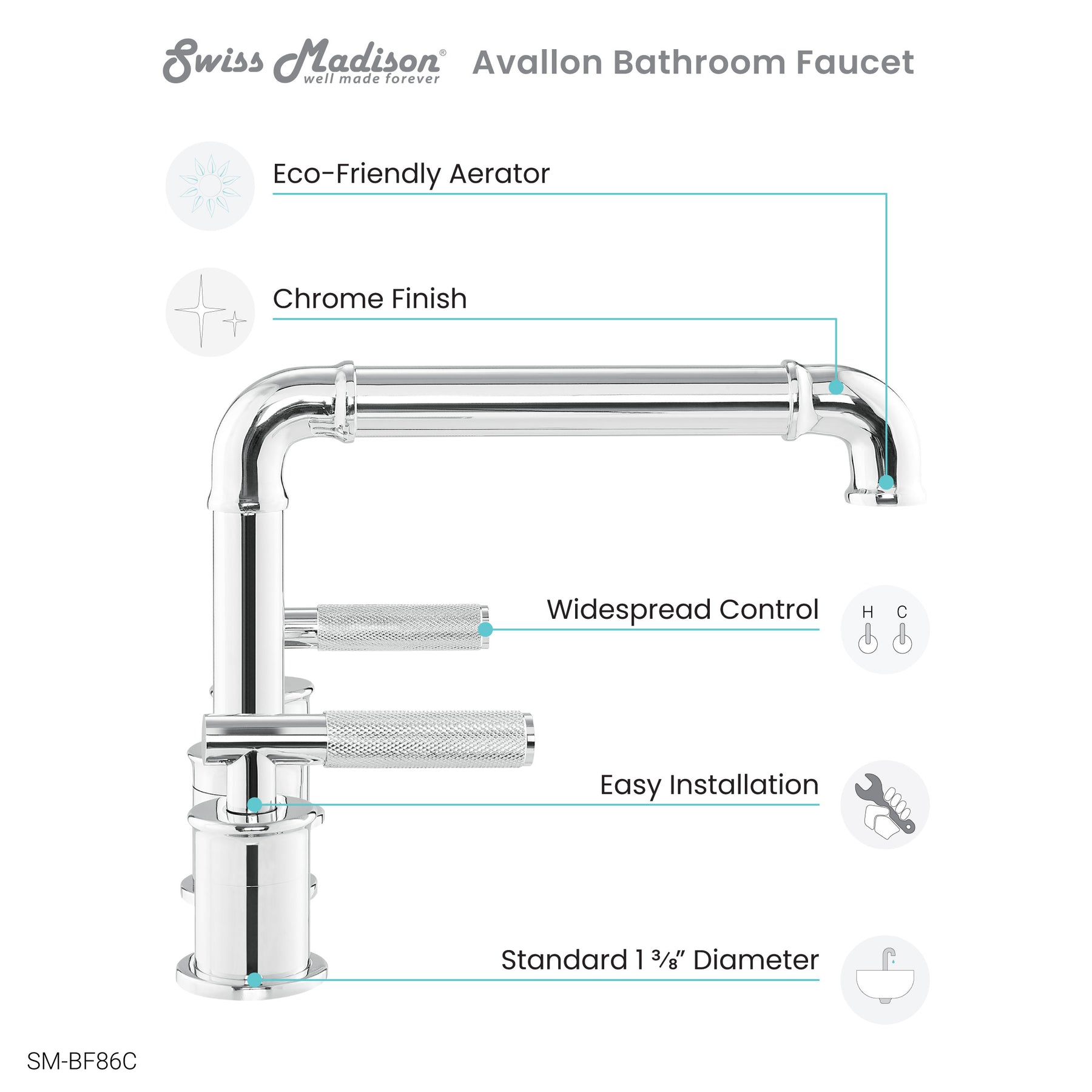 Swiss Madison Avallon 8 in. Widespread, Sleek Handle, Bathroom Faucet  SM-BF86
