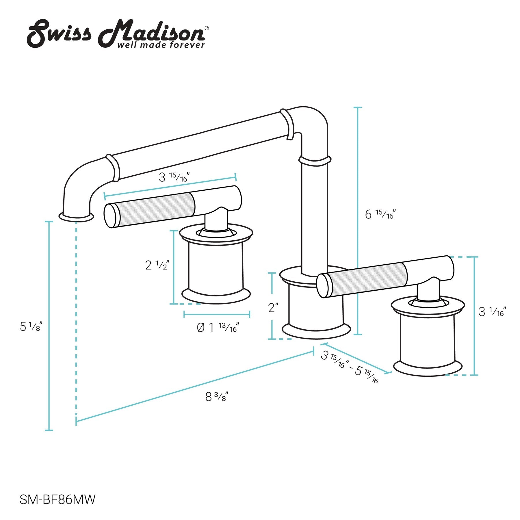 Swiss Madison Avallon 8 in. Widespread, Sleek Handle, Bathroom Faucet - SM-BF86