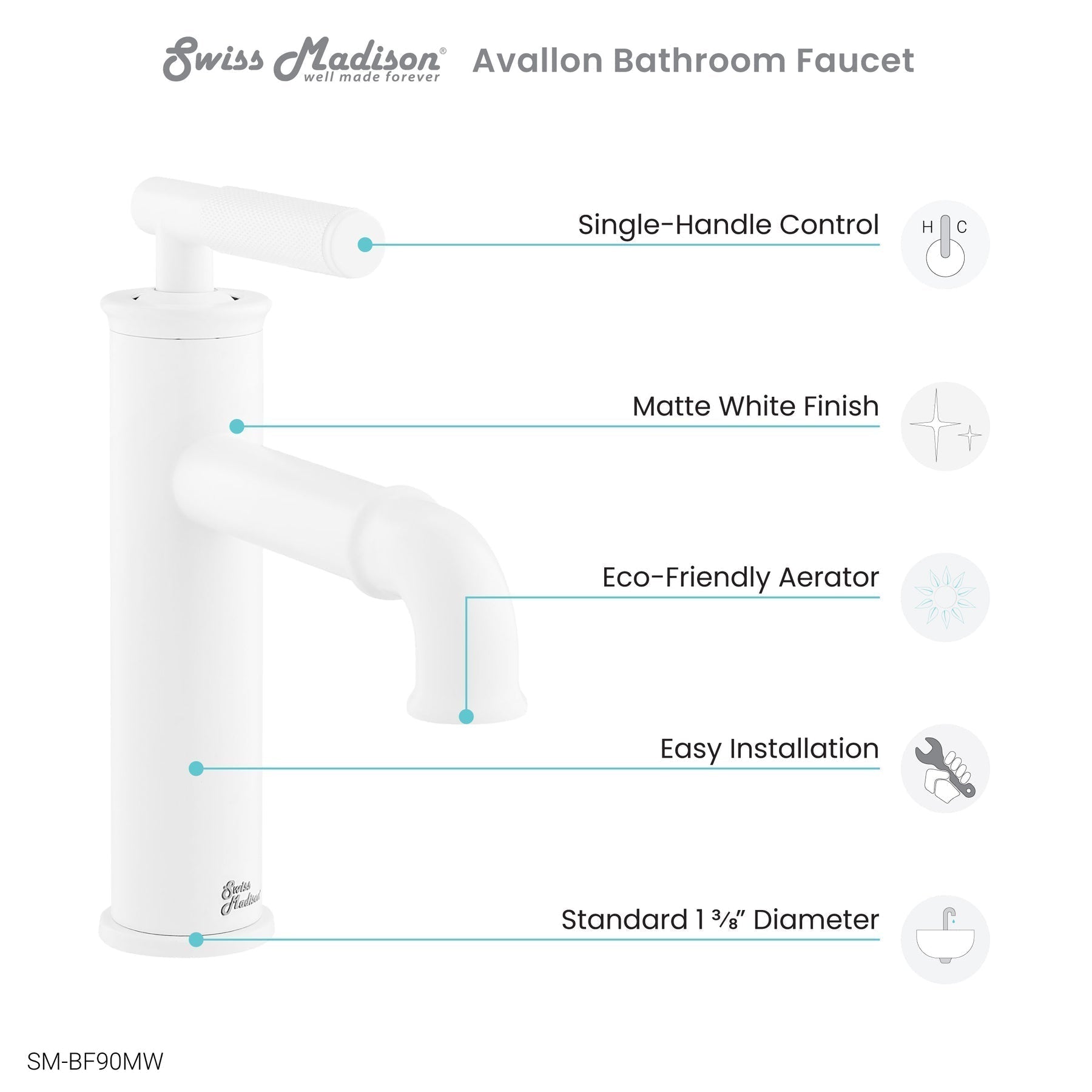 Swiss Madison Avallon Single Hole, Single-Handle Sleek, Bathroom Faucet SM-BF90