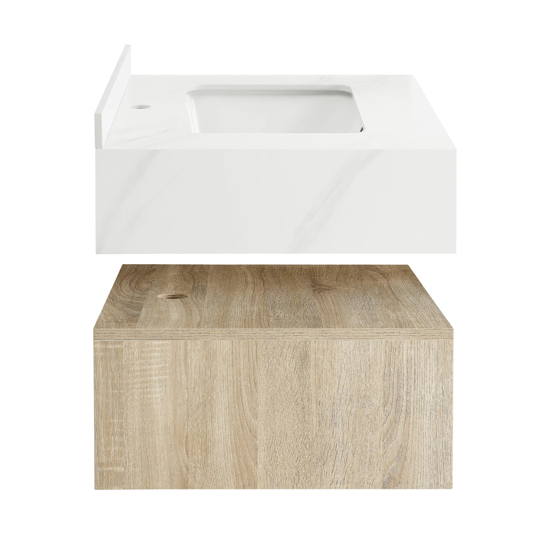 Swiss Madison ﻿Avancer 24" Wall-Mounted Bathroom Vanity in Calacatta and White Oak - SM-BV700