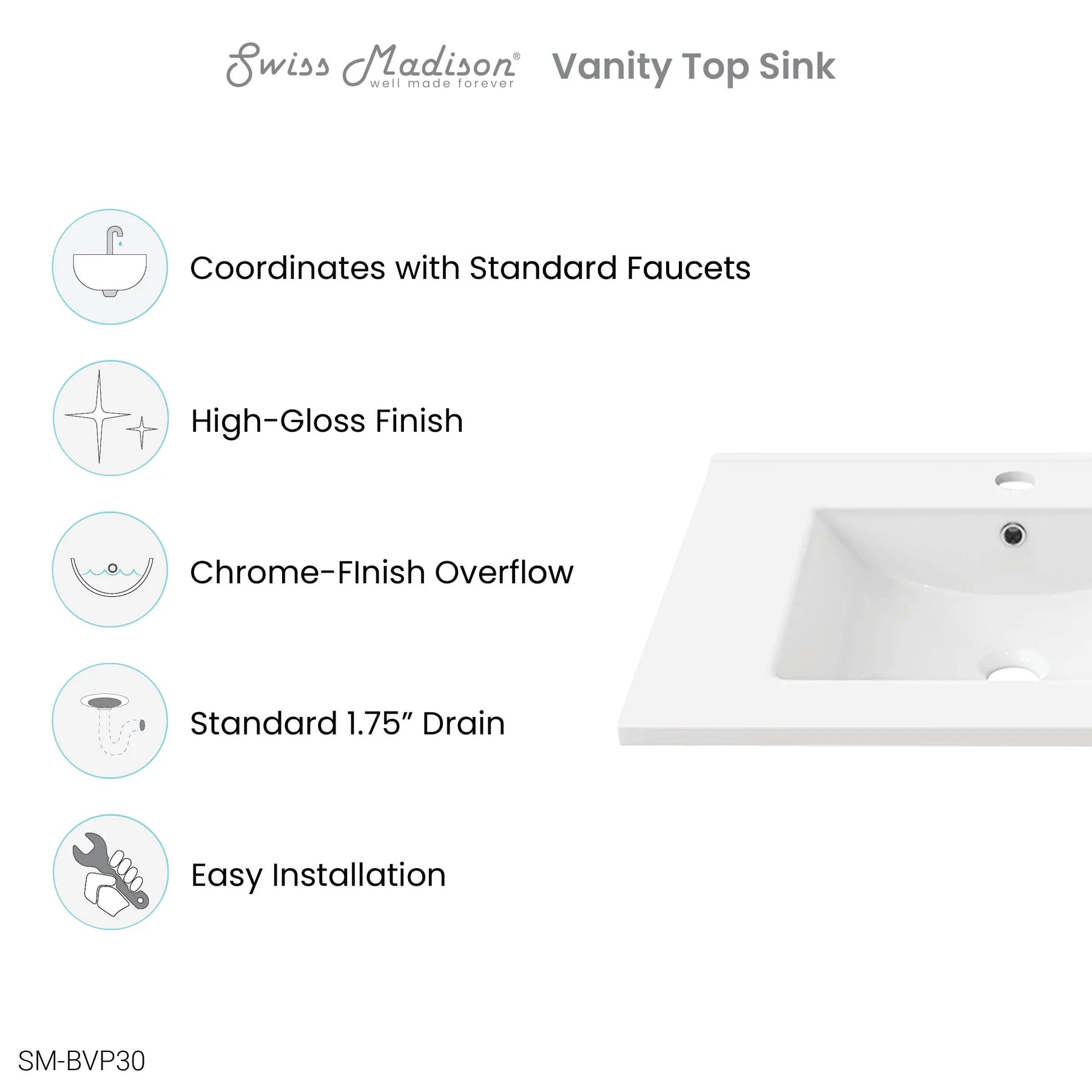 Swiss Madison 30" Vanity Top Bathroom Sink - SM-BVP30