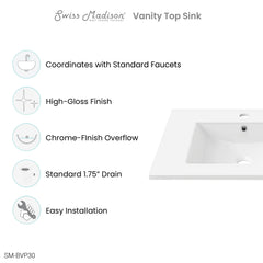Swiss Madison 30" Vanity Top Bathroom Sink - SM-BVP30