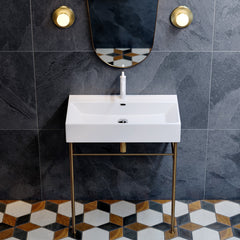 Swiss Madison Claire 30" Ceramic Console Sink White Basin Brushed Gold Legs - SM-CS722BG
