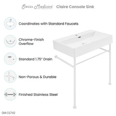 Swiss Madison Claire 30" Ceramic Console Sink White Basin Matte White Legs - SM-CS742